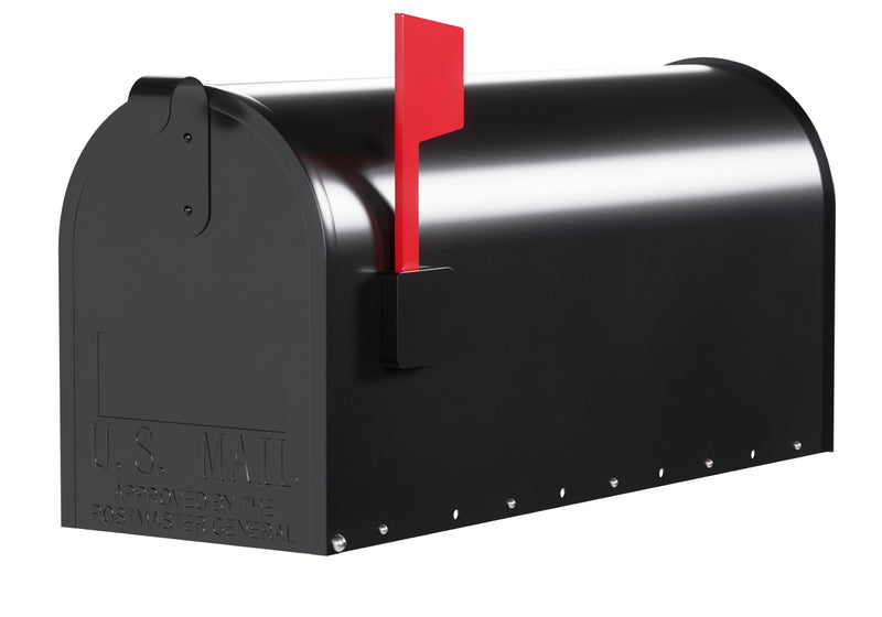 Post Mount Mailbox with Durable Aluminium Flag - Medium Capacity, Black, Galvanized Steel - 6.92 in. W x 8.87in. H x 20.05 in. L - Heavy Duty Metal Mailbox Powder-Coated Black - Medium