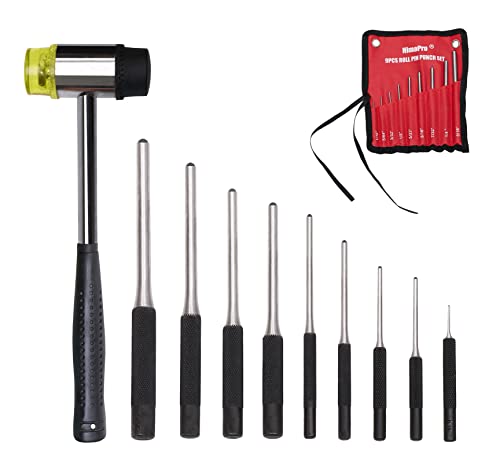 HimaPro® 9PCs Roll Pin Punch Set with Hammer and Storage Pouch - Perfect Roll Pin Removal Tool Kit for Pin Removal, Watch Cleaning, Jewelry and Craft