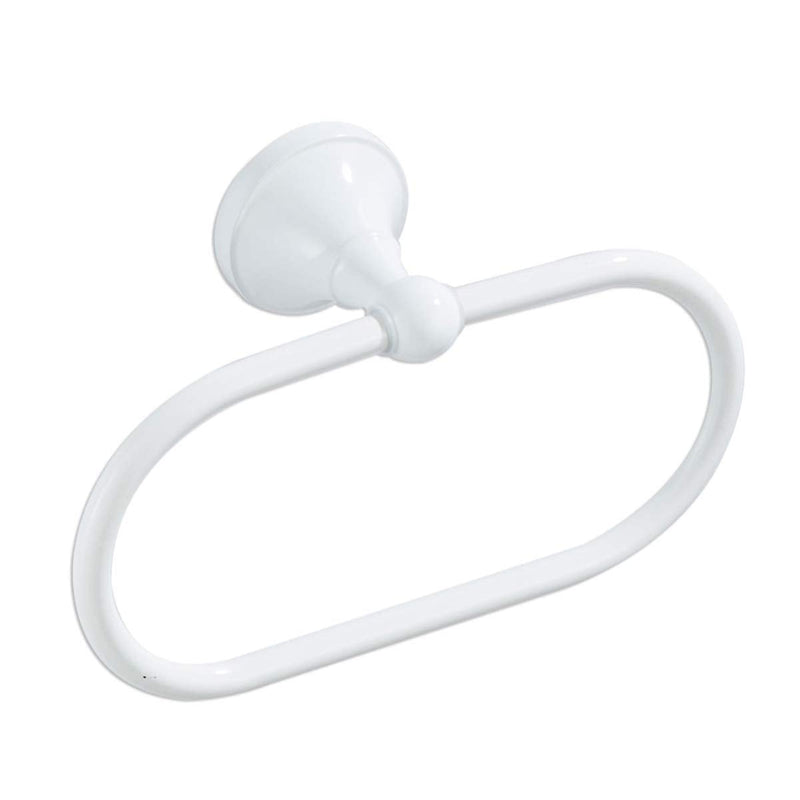VOSAREA Hand Towel Ring Oval White - Hand Towel Holder for Bathroom Wall - Heavy Duty Rustproof Metal Hanger - Modern Matte Bathroom Hardware for Kitchen Sink (White)