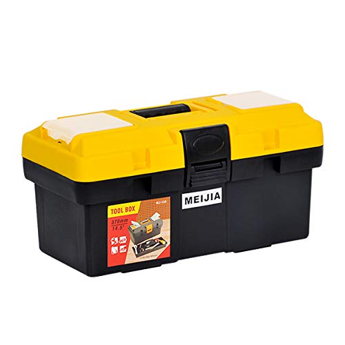 MEIJIA Portable Tool Storage Box, Organizers With Detachable Tray And Top Cover Storage Available,Black And Yellow(14.5") 14.5"