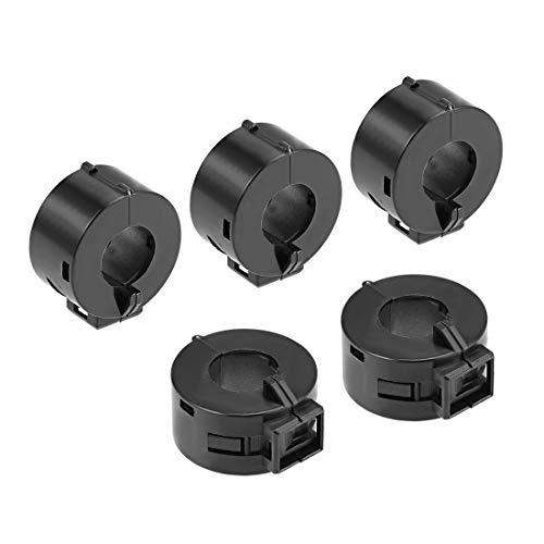sourcing map Ferrite Core Ring Clip RFI EMI Noise Reduction Fliter Pack of 5 | Black 15mm Cable Clamp