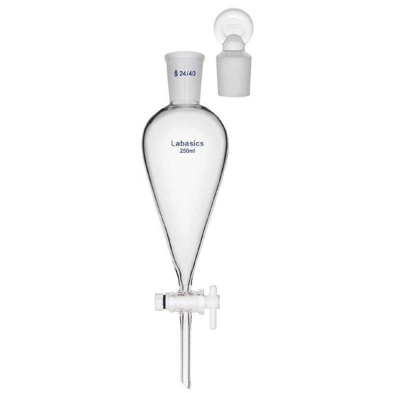 Labasics Borosilicate Glass 250ml Conical Separatory Funnel with PTFE Stopcock, 250mL 250 ml