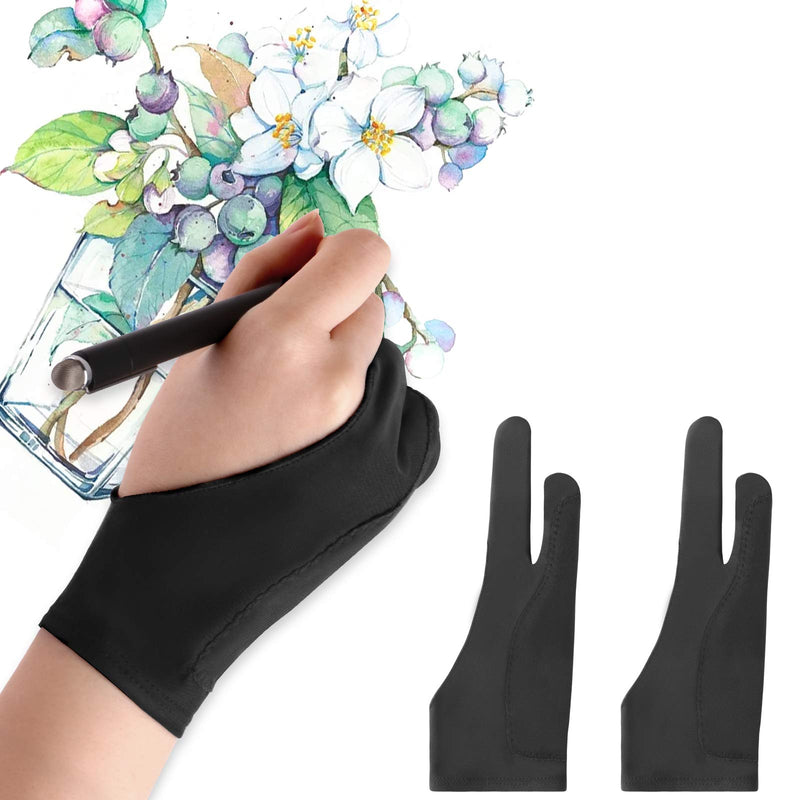 Mixoo Artists Gloves 2 Pack - Palm Rejection Gloves with Two Fingers for Paper Sketching, iPad, Graphics Drawing Tablet, Suitable for Left and Right Hand (Medium) Medium