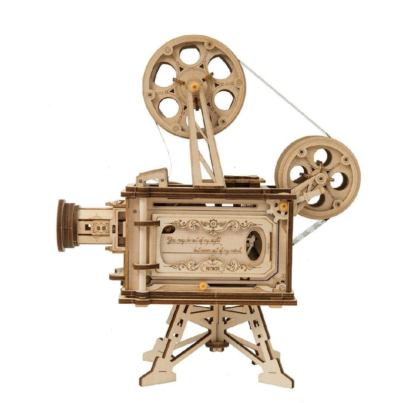 Robotime Vitascope Mechanical Wood Kit | Assemble a Wooden Vintage Movie Projector | Includes 183 Pieces to Create a Working Reel | Turn Hand Crank to Project Black and White Film