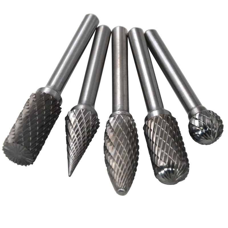 5pcs 1/2 Dia,Carbide Burrs, Ball,Flat Rounded Cutter Cylinder,Pointed Tapered Cone,Flame,Heavy Duty Grinding Double Cut Heads Chamfering Deburring for Steel Metal Metalworking Rotary Tools 1/2'' (12mm) 5pcs set
