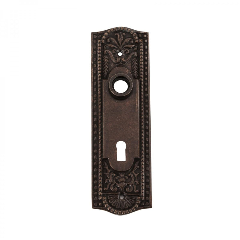 Renovators Supply Manufacturing™ Antique Brass Solid Brass Door Escutcheon Keyhole Cover Plate – Victorian Beaded Backplate for Knobs (7¼" H x 2¼" W)