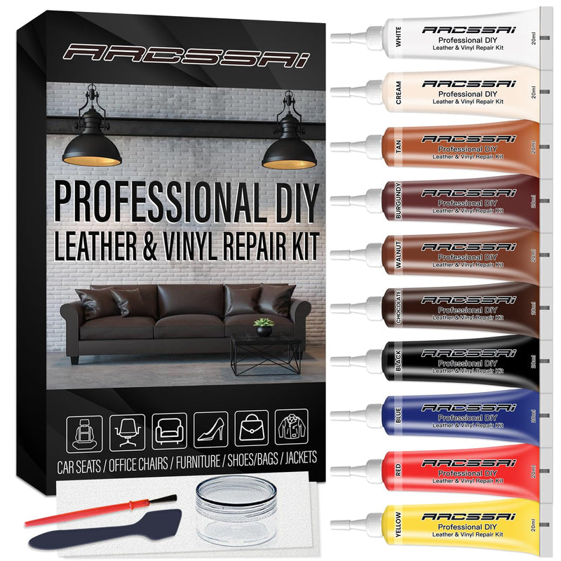 Leather Repair Kit for Furniture, Sofa, Jacket, Car Seats and Purse. Vinyl Repair Kit. Super Easy Instructions to Match Any Color, Restore Any Material, Bonded, Italian, Pleather, Genuine