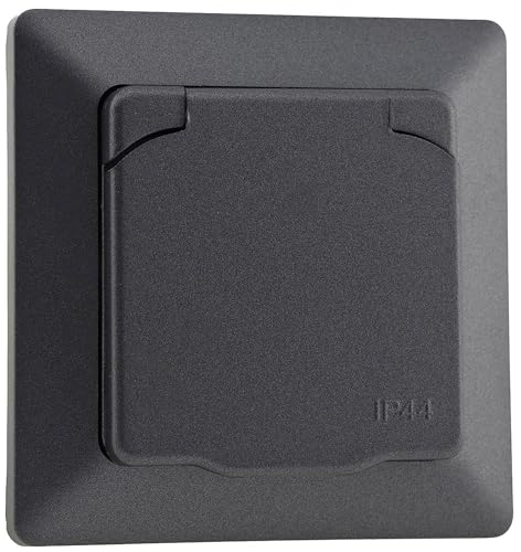 Milos Socket Switch Button Sets I Anthracite | With protective flap, 230 V protective contact, for wet rooms, bathrooms, outdoor areas