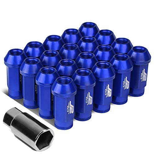 J2 Engineering 7075-T6 Aluminum M12x 1.25 20Pcs 50mm Tall Open-End Lug Nut w/Socket Adapter Blue