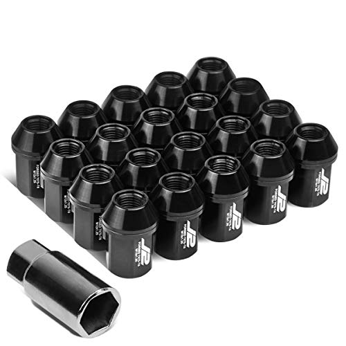 J2 Engineering 20 Pcs 7075 Aluminum Closed End M12 x 1.25 Lug Nuts Set w/Socket Adapter, Black, Fit Conical Seat, LN-T7-006-125-BK