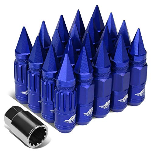 J2 Engineering 7075-T6 Aluminum M12 x 1.25 16Pcs 80mm Tall Spiky Cap Lug Nut w / 4Pcs Lock+Key Blue