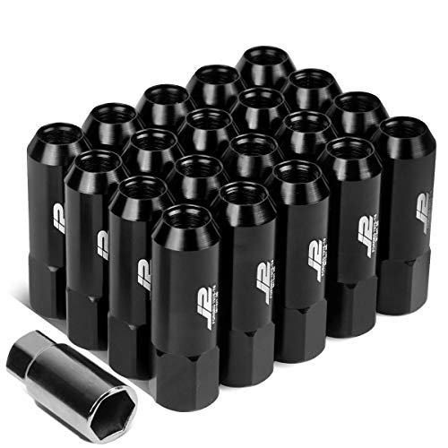 J2 Engineering 20 Pcs 7075 Aluminum Tall Open End M12 x 1.25 Lug Nuts Set w/Socket Adapter, Black, Fit Conical Seat, LN-T7-003-125-BK