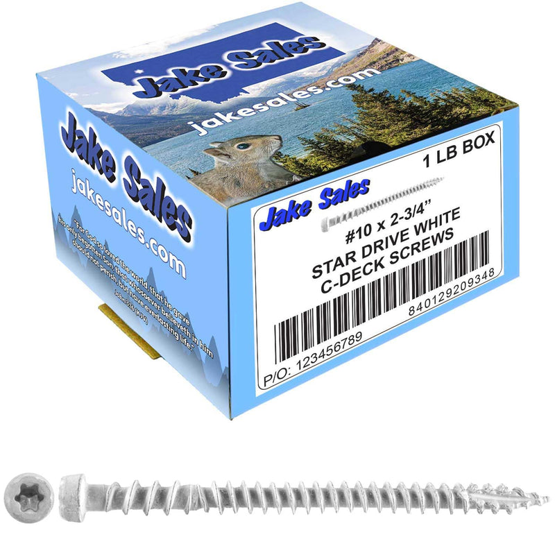 Jake Sales #10 x 2-3/4" White Composite Decking Exterior Coated Wood Screw Torx/Star Drive Head - AQC Lumber Compatible (1 Pound ~85 Screws) WHITE - 1 POUND ~ 75 Screws