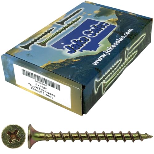 Jake Sales Drywall Screws: Yellow ZINC #6 x 1-5/8" COARSE Thread Drywall, Gypsum Board, Sheetrock, Plasterboard Screws. Use for All Purpose Wood Screws (5 POUNDS - 1099 Approx. Screw Count) GOLD 1-5/8" 5 LBS