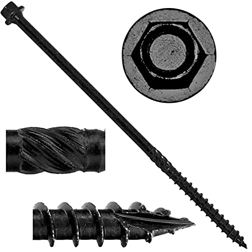 Jake Sales #14 X 6 Heavy Duty Black Timber/Log/Landscaping Wood Screws - Exterior Coated Heavy Duty Screws. 1 x 50 Count Box - 50 Screws 14x6" 50 CT