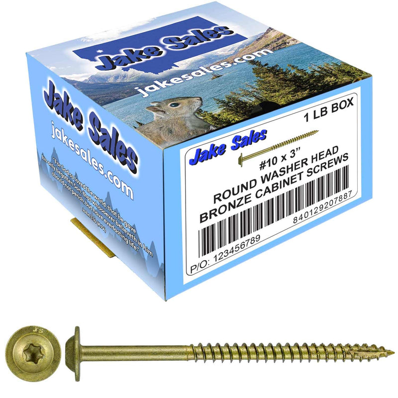 Jake Sales #10 x 3 Bronze Star Multipurpose Exterior Coated Modified Truss Head Cabinet Wood Screw Torx/Star Drive Head - (1 Pound - 62 Approx. Screw Count) #10 x 3" - 1 lb ~62 Screws