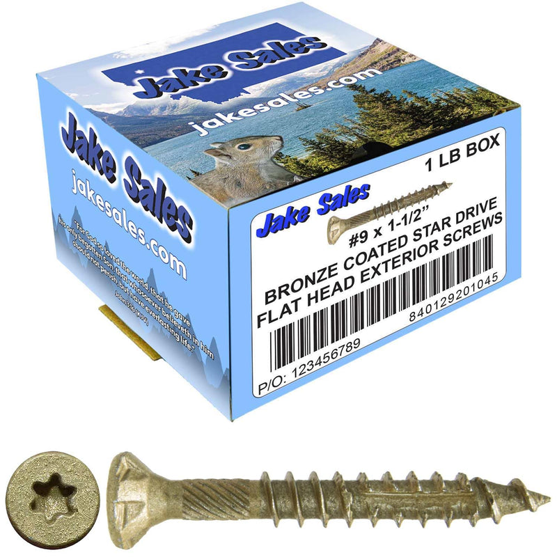 Jake Sales #9 x 1-1/2" Bronze Coated Multipurpose Wood Screw Torx/Star Drive Flat Head (1 Pound - 140 Approx. Screw Count) Exterior Coated - ACQ Compatible Wood Screws #9 x 1-1/2" 1 POUND - 140 Approx. Screws