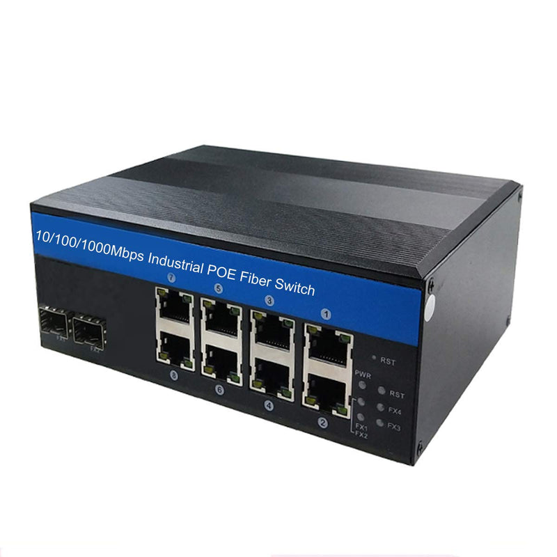 Industrial Switch 8Port Gigabit Ethernet with POE 240W Total 2Port SFP Din Rail Mounted IP40 for Outdoor Use 8 Gigabit POE(30W)