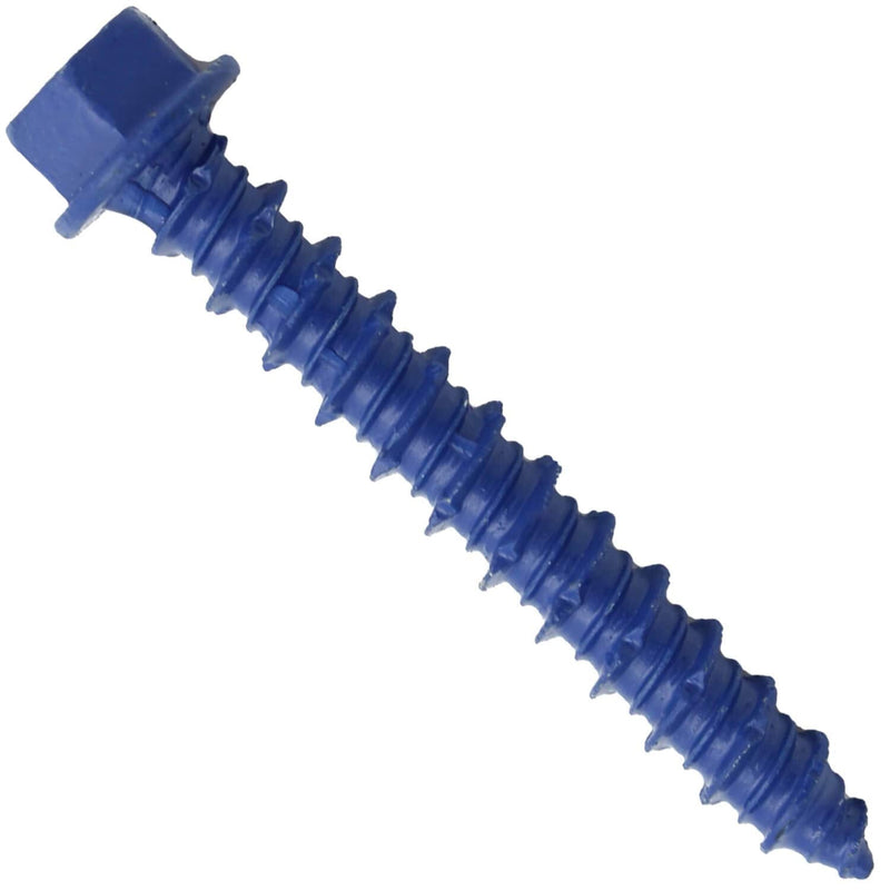 Blue Concrete Anchor Screws 1/4" x 1-3/4" Carbon Steel Hardened - Interior & Exterior Coated Rust and Corrosion Resistant Screws (Qty 100) 1/4" x 1-3/4" 100 Count