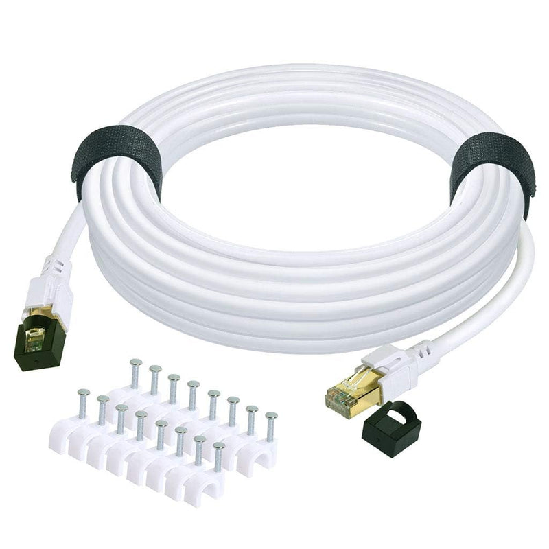Cat 8 Ethernet Cable 50 ft Internet Network LAN Cable High Speed 2000Mhz 40Gbps RJ45 Cables for Gaming, Xbox, PS4, Modem, Router - Compatible for Cat7/Cat6e/Cat5e Network - White Cat8 50FT