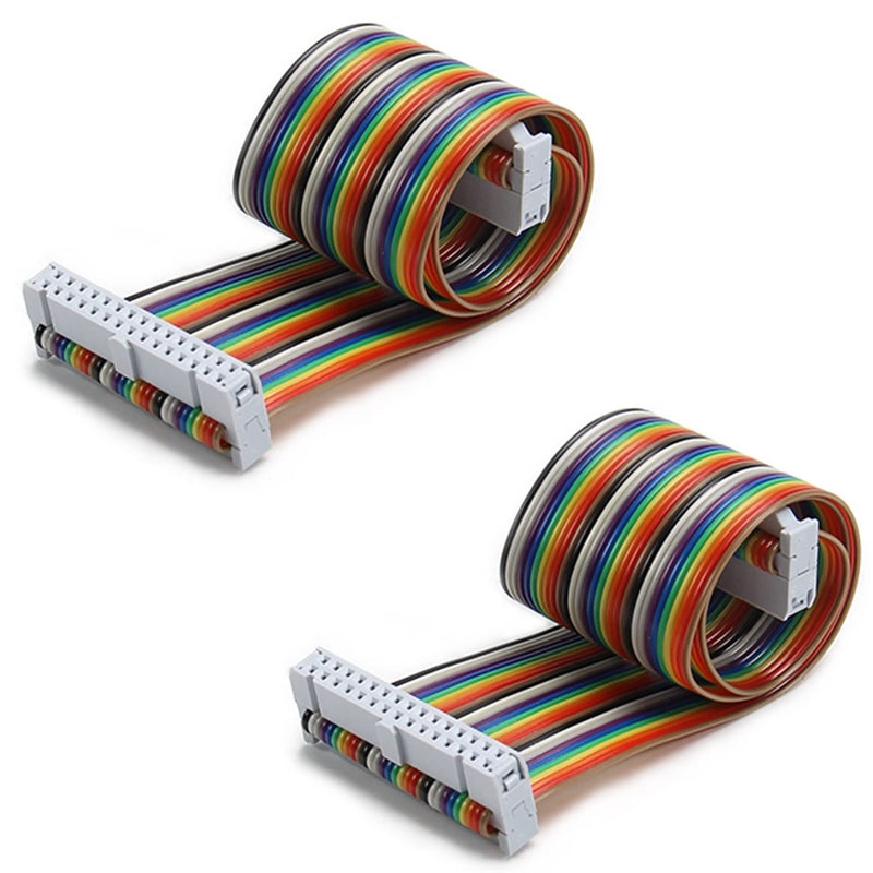 Fielect 2pcs IDC Rainbow Wire Flat Ribbon Cable 30 Pin 30cm Length 2.54mm Pitch
