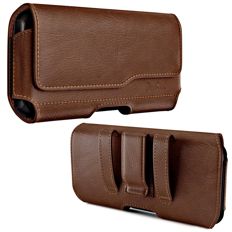 DeBin Holster for iPhone 15, 15 Pro 14, 14 Pro, 13 Pro, 13, 12, 11, XR, Galaxy S23 S22, S21, S20, S10, Google 7 Case with Belt Clip Cell Phone Belt Holder Pouch (Fits Phone with Otterbox Case) Brown