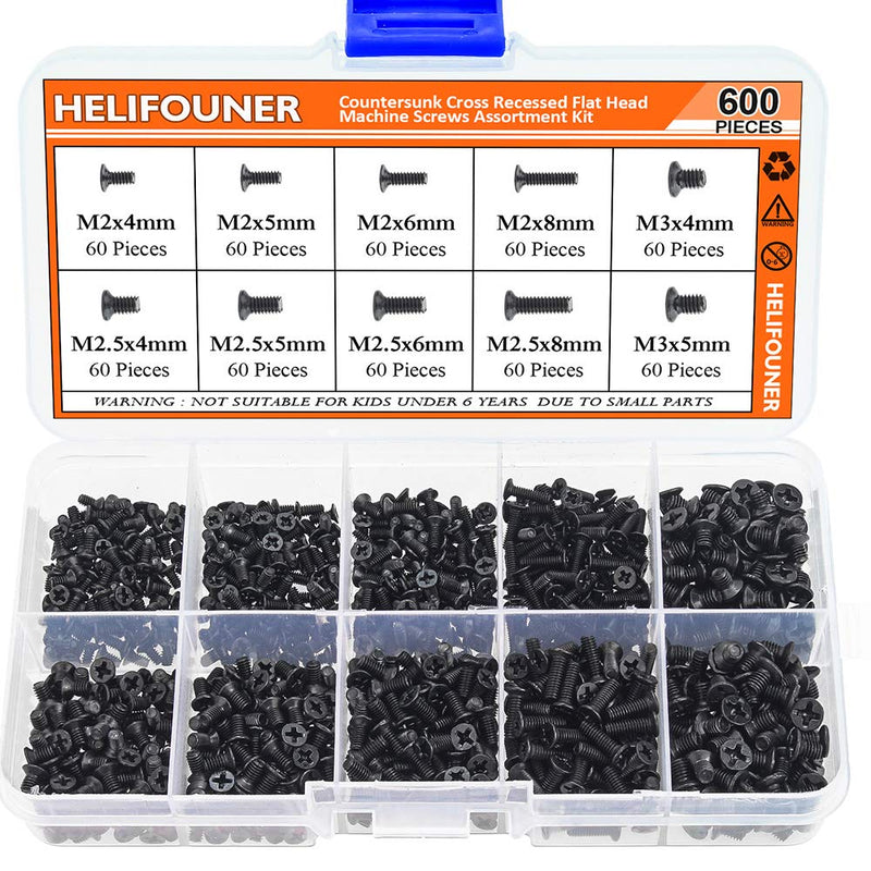600 Pieces M2 M2.5 M3 Phillips Flat Head Screws, Electronic Repair Screws for SSD, Laptop Notebook Computer