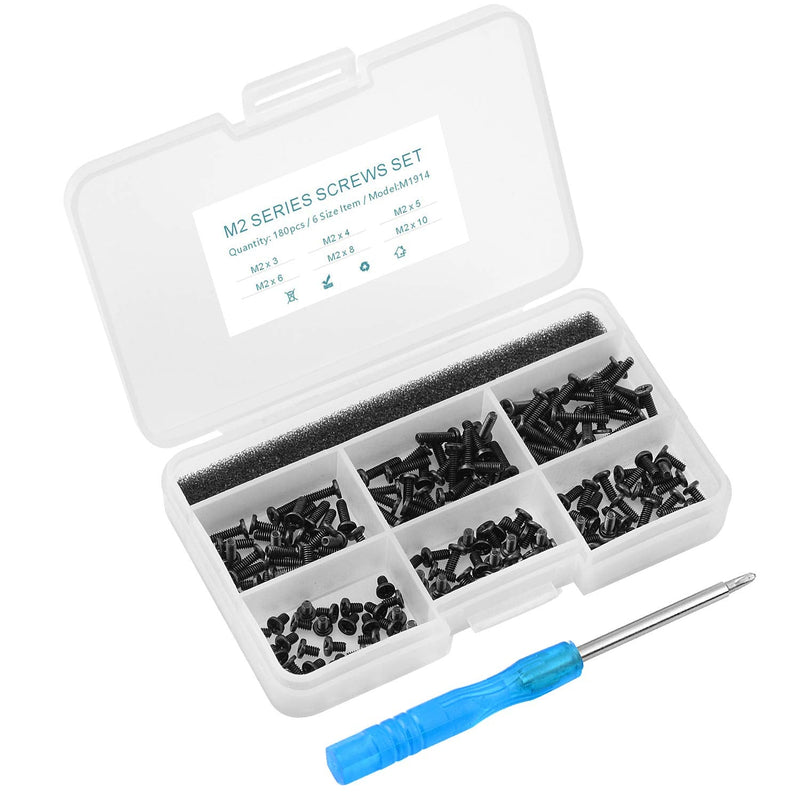 180Pcs M2 Laptop Repair Screw Kit,6 Sizes（M2x3/4/5/6/8/10mm，for SSD HDD DVD Drive Replacement， Most Laptop Models & Internal Hardware Fix，with Screwdriver & Plastic Box