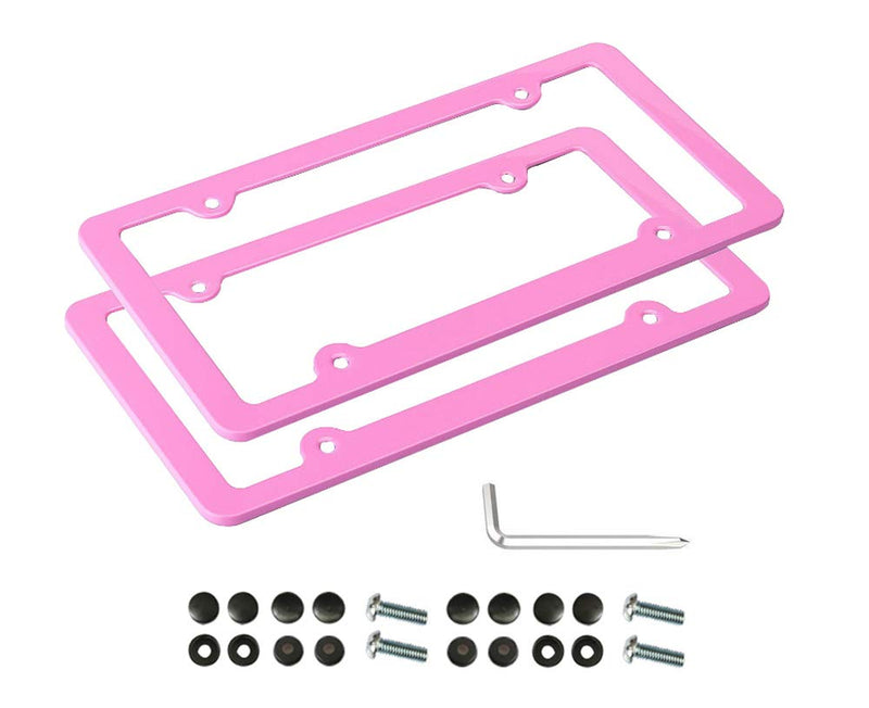 Pink License Plate Frame, 2 PCS License Plate Holder, Universal American Auto License Plate Frame Rust-Proof, Rattle-Proof, Weather-Proof