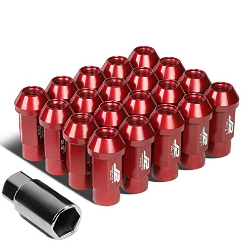 J2 Engineering 7075 Aluminum M12 x 1.25 20 Pcs 50mm Open End Lug Nut Set w/Adapter Red fit Vehicles with 4 or 5 Lug M12x1.25 Threads