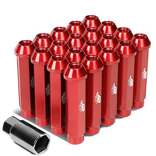 J2 Engineering 20 Pcs 7075 Aluminum Open End M12 x 1.25 Lug Nuts Set w/Adapter, Red, Fit Conical Seat, LN-T7-001-125-RD