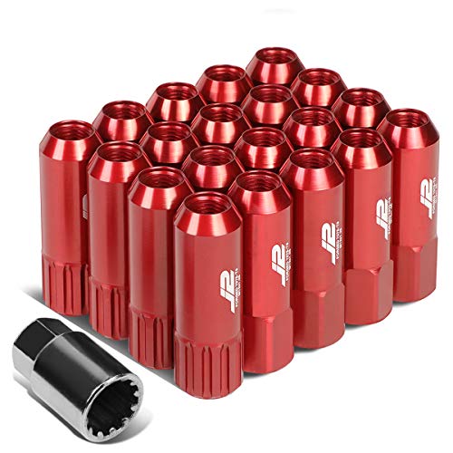 J2 Engineering 16Pcs 7075 Aluminum Open End M12 x 1.25 Lug Nuts w/4Pcs Lock Nuts & Key, Red, Fit Conical Seat, LN-T7-010-125-RD