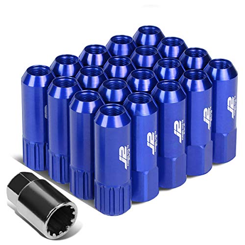 J2 Engineering 16Pcs 7075 Aluminum Open End M12 x 1.25 Lug Nuts w/4Pcs Lock Nuts & Key, Blue, Fit Conical Seat, LN-T7-010-125-BL