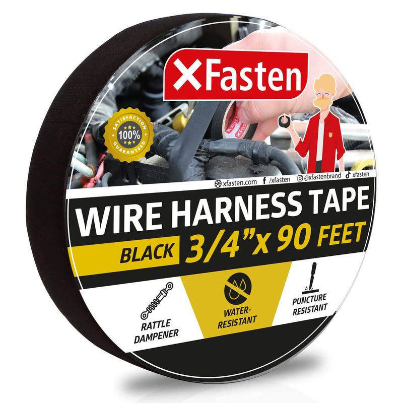 XFasten Wire Harness Tape - 3/4" x 90 Foot (Single Roll), High Temp Wiring Loom Harness Self-Adhesive Felt Cloth Electrical Tape for Automotive Engine and Electrical Wiring 3/4-Inch x 90-Feet