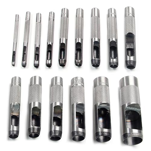 Round Steel Hollow Punch Set 15Pcs 3-25mm Leather Craft Tool