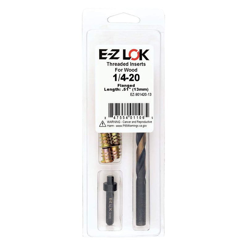 E-Z LOK E-Z Hex Thread Repair Kit for Soft Wood Flanged Threaded Inserts 1/4-20 x 13mm, Drill, Installation Tool