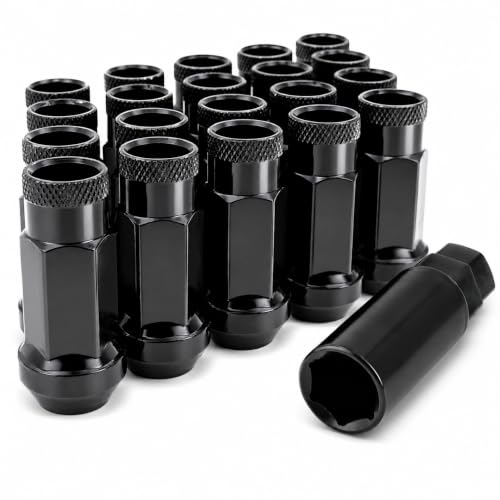 20 Black Long Open End Bulge Acorn Lug Nuts 14x1.5 for Jeep Grand Cherokee 11-on Lincoln Navigator 15-20 Pack of 20
