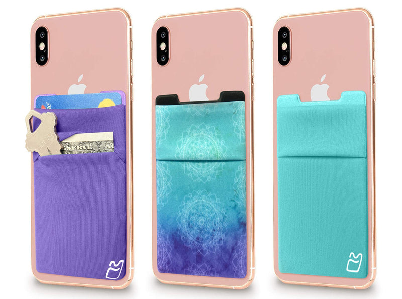 Wallet | Card and Money Holder for Cell Phone | Sticks On Case (Purple & Blue & Mandala) Purple & Blue & Mandala