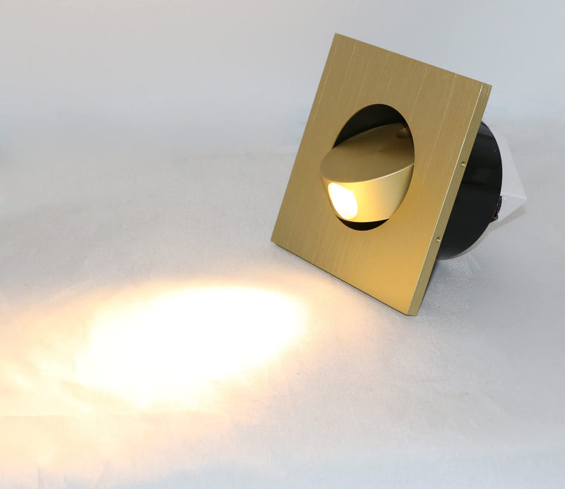 3W LED Wall Recessed Step Stair Lighting Bedside Reading Light Fixture Hidden On/Off Switch Adjustable Warm White Yellow Square