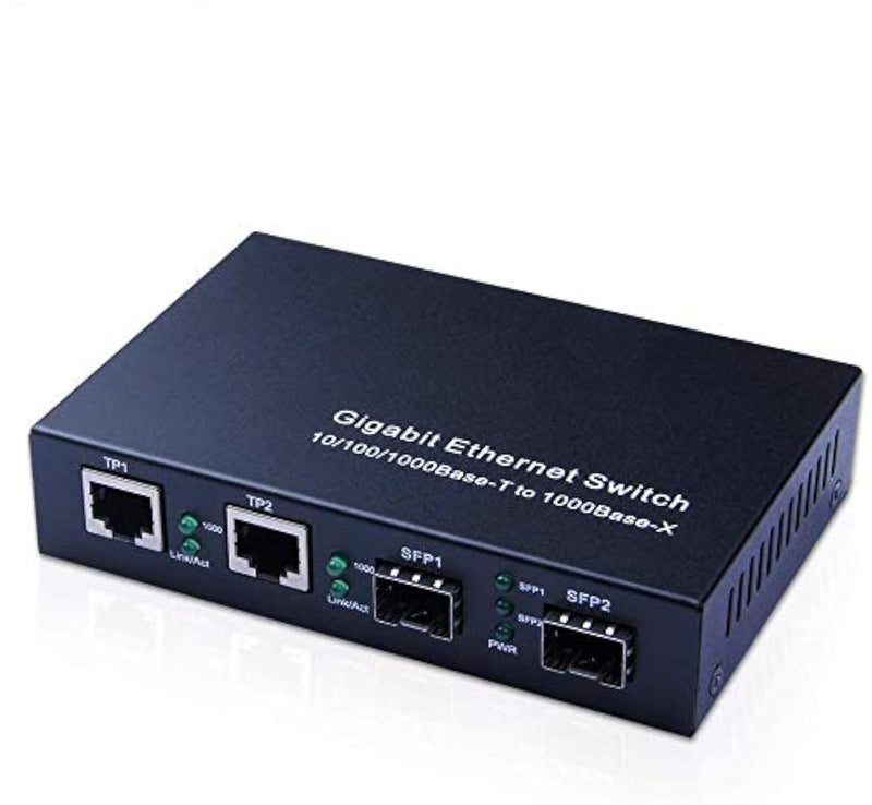 ipolex Gigabit SFP to RJ45 Fiber to Ethernet Media Converter, Dual 10/100/1000Mbps RJ45 Ports to 1000Base-SX/LX/EX SFP Slots, Support Gigabit SFP Modules, Without Transceiver 2*1G+1+2*1G SFP
