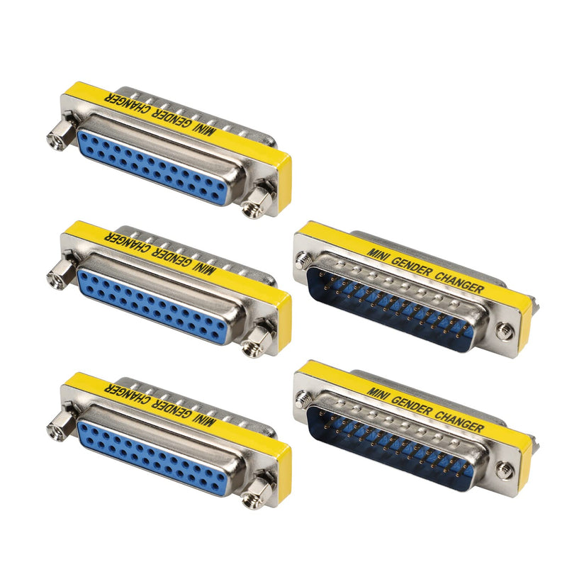 Fielect DB25 VGA Gender Changer 25 Pin Female to Male 2-Row Mini Gender Changer Coupler Adapter Connector for Serial Applications Blue Pack of 5 25pin DB25 Male to Female Blue 5Pcs