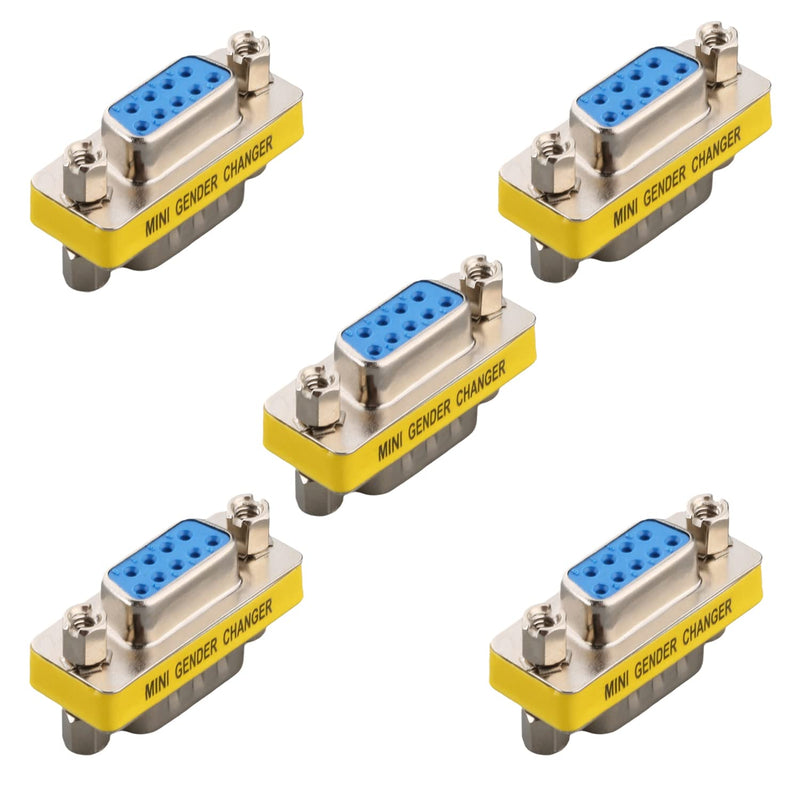 Fielect DB9 VGA Gender Changer 9 Pin Male to Female 2-Row Mini Gender Changer Coupler Adapter Connector for Serial Applications Blue Pack of 5 Blue 5Pcs