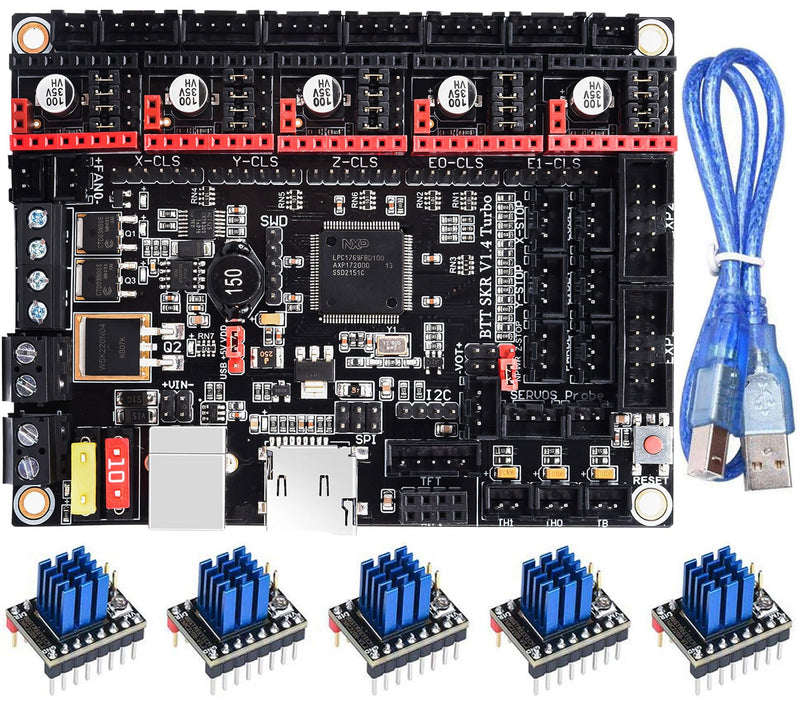 BIGTREETECH SKR V1.4 Turbo Control Board 32bit for 3D Printer Compatible with TFT35 E3 V3.0.1/TFT70 Touch Screen Support TMC2209/TMC2208/TMC5160/TMC2130 for Most FDM 3D Printer (with 5*TMC2209) SKR V1.4 Turbo+TMC2209*5