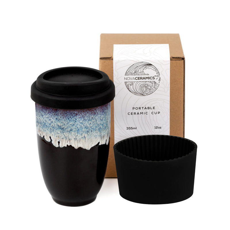 NOVA CERAMICS 12oz Travel Coffee Mug - Unique Microwave & Dishwasher Safe Tumbler With Lid - Gifts For Women & Men Monsoon 12 Ounces