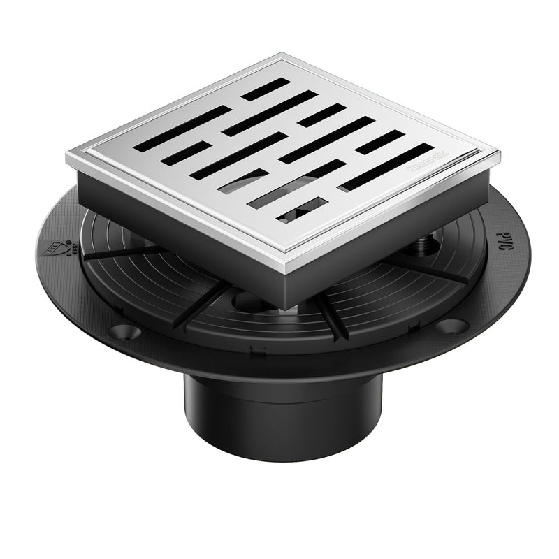 Neodrain Square Shower Drain, 4 inch Stainless Steel 304 Grate and PVC Drain Body, Brick Pattern Grate with Brushed Nickel Finish, Kit Includes Hair Trap/Strainer,Lifting Hook and PVC Drain Base Brushed-ps01 4 In