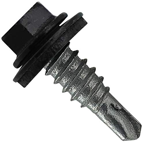14 x 7/8" Black - Stitch Tek Metal to Metal Type #1 Roofing Screws - Hex Washer Head - Drill Point - 9/16" EPDM Washer. 1 x 250 Count Bag - 250 Screws