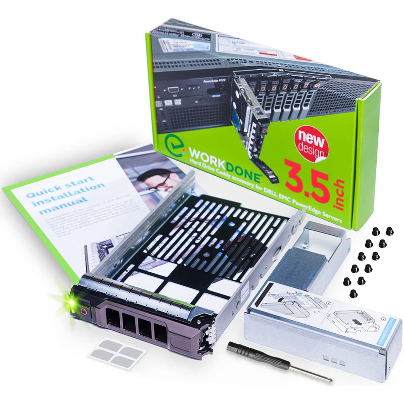 WORKDONE 3.5 inch Hard Drive Caddy Tray Compatible for Dell PowerEdge Servers - with 2.5 inch HDD Adapter NVMe SSD SAS SATA Bracket - Simply and Easy Carrier Setup with Installation Manual 1-PACK