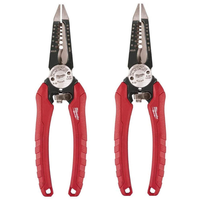 Milwaukee 48-22-3079 6-In-One Combination Wire Stripping and Reaming Pliers for Electricians, 2 Pack