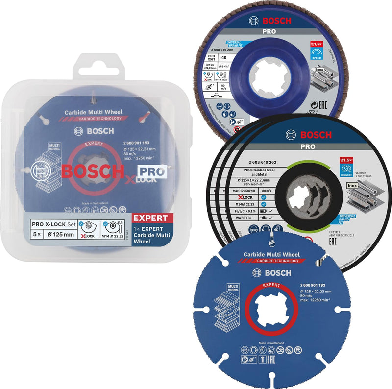 Bosch X-LOCK 5-Piece Cutting Discs Sanding Discs Set (Stainless Steel, Metal, Diameter 125 mm, Accessories Angle Grinder) Ø 125 mm Mixed accessory set