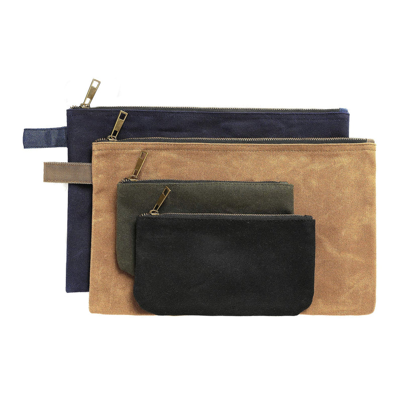 4-Pack 16oz Waxed Canvas Tool Bags, Water Resistant Tools Organizer Pouch, Portable 2 Sizes Tool Bag (Black,Khaki,Navy,ArmyGreen) S1 Black/Khaki/Navy/Army Green